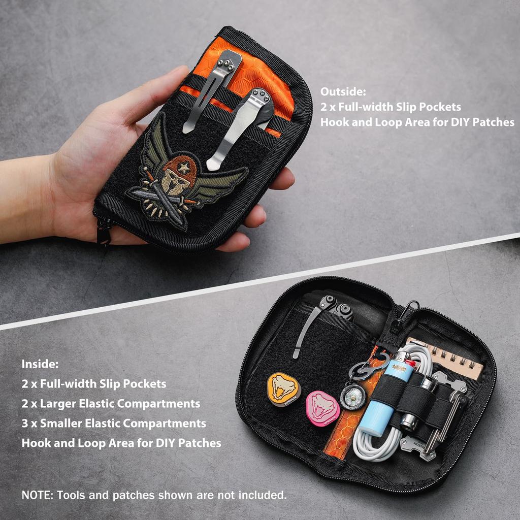 VIPERADE VE22 EDC EDC Pocket Organizer for Nylon Compact Pocket Small EDC Organizer Pouch Pouch, Men, Multi-Tool, 4-Pocket Organizer, (Orange)