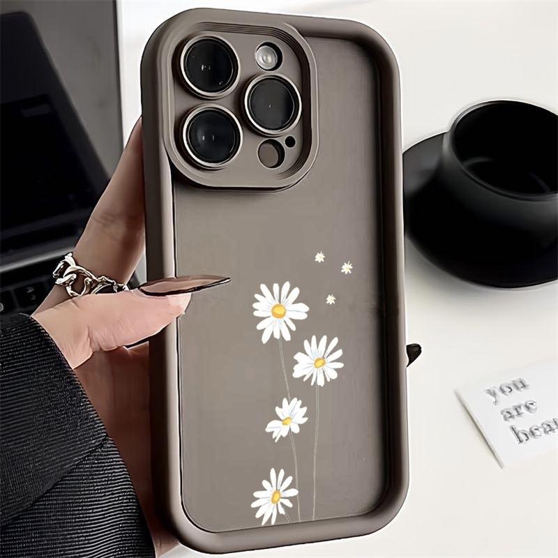 Силиконовый чехол для телефона с рисунком ромашки для iPhone 17 Pro 16 15 14 13 12 11 Pro Max 7 8 Plus XS Ударопрочный Матовый ТПУ Мягкий Чехол