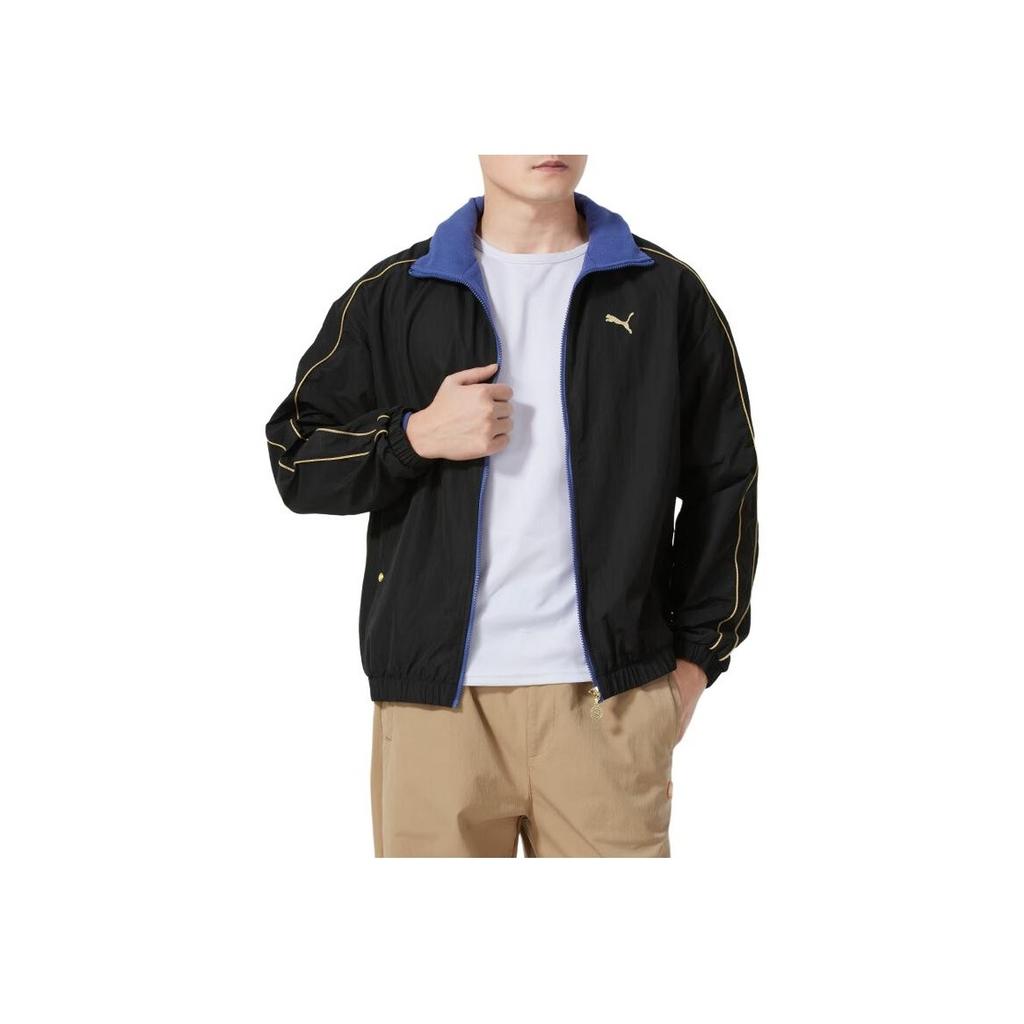 Puma Logo Running Fitness Training Fashion Casual Striped Stand Collar Jacket Men Jacket Black 631414-01