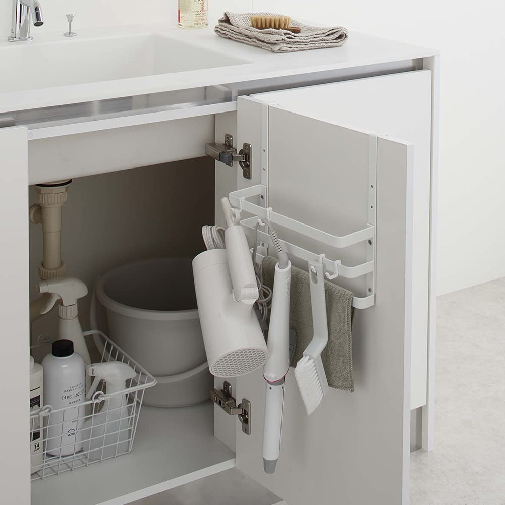 Yamazaki Jitsugyo Sink Door Garbage Bag Holder with Towel Hanger Tosca White Tosca Height Adjustable Door Storage 5030 Approx. W26XD13.5XH23cm