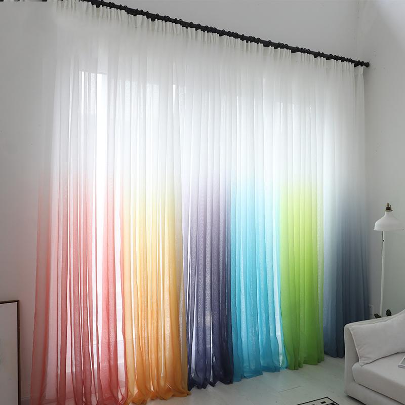 Современные градиентные цветные оконные тюлевые шторы для гостиной, спальни, занавески из органзы, вуали, украшения отеля, синие прозрачные шторы