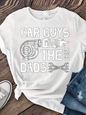 Car Make The Best Dads Fathers Day Mechanic Dad Mens TShirti0Women's Round Neck Top, Suitable for All Seasons, Casual an