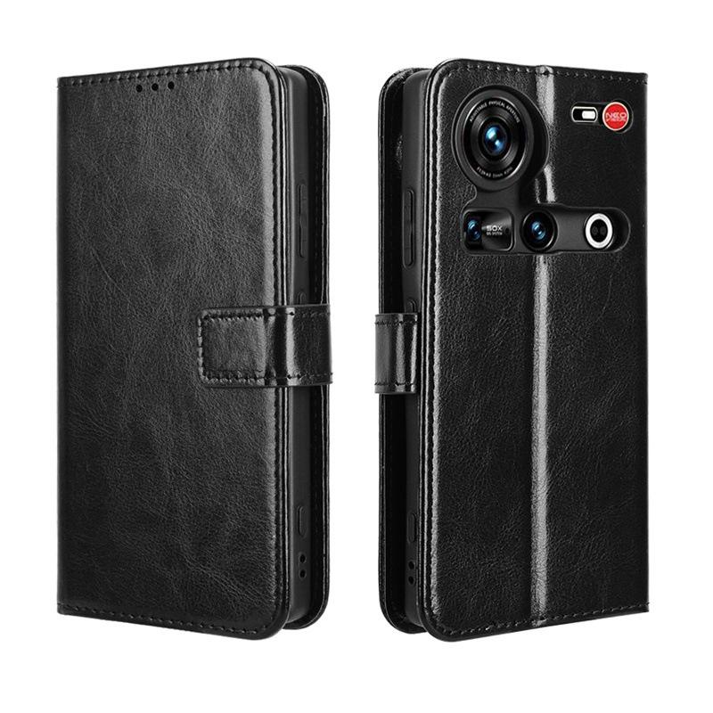 Подходит для чехла на телефон ZTE Nubia Z70 Ultra со слотом для карты, ремешком, книжкой и узором Crazy Horse
