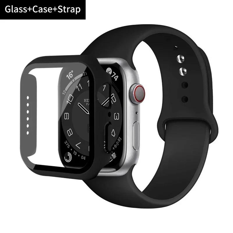 Стекло+корпус+ремешок для Apple Watch band 44 мм 45 мм 42 мм 41 мм 40 мм 38 мм Силиконовый ремешок для часов браслет iWatch series 8 9 7 6 5 4 3 SE