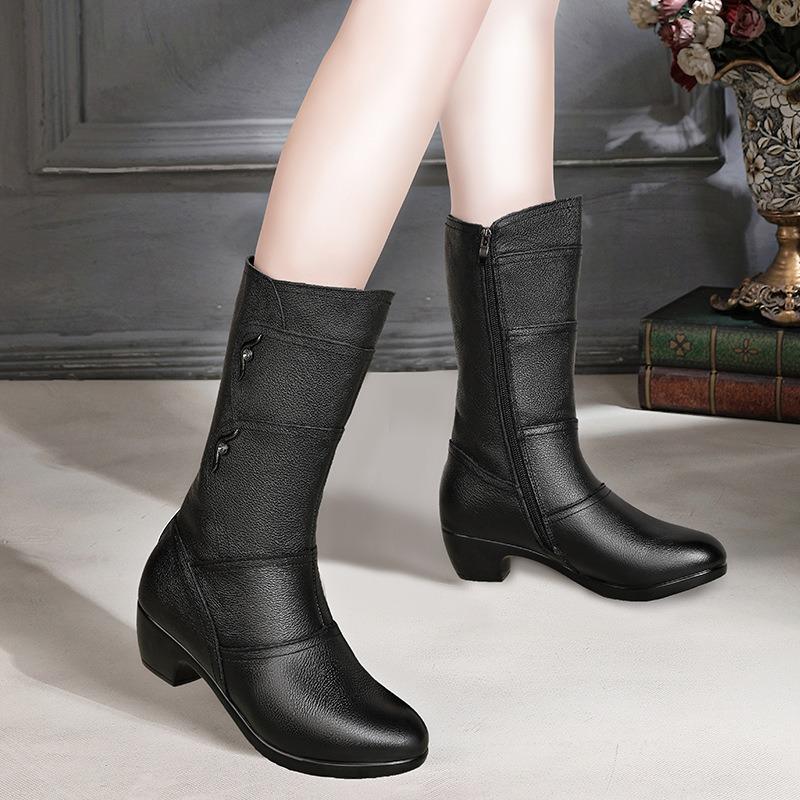 Женские осенне-зимние полусапоги на высоком блочном каблуке, высокие сапоги до колена, флисовые хлопковые сапоги, длинные сапоги, ботинки Мартин для женщин