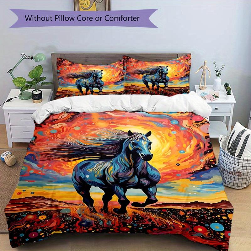 3pcs Animal-themed Horse Soft and Comfortable Breathability, Bedding Set, Machine Washable, Suitable for All Seasons153