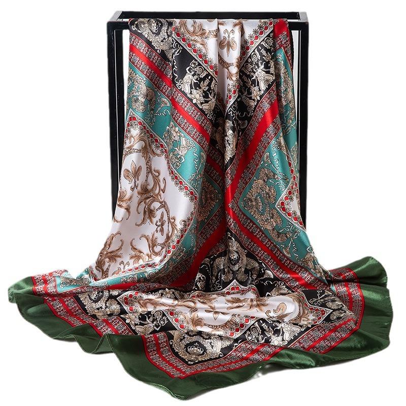 Spring/Summer New Women'S Silk Scarf 90 * 90cm Simulated Silk Twill Square Scarf Fashion Printed Large Square Scarf Professional Scarf