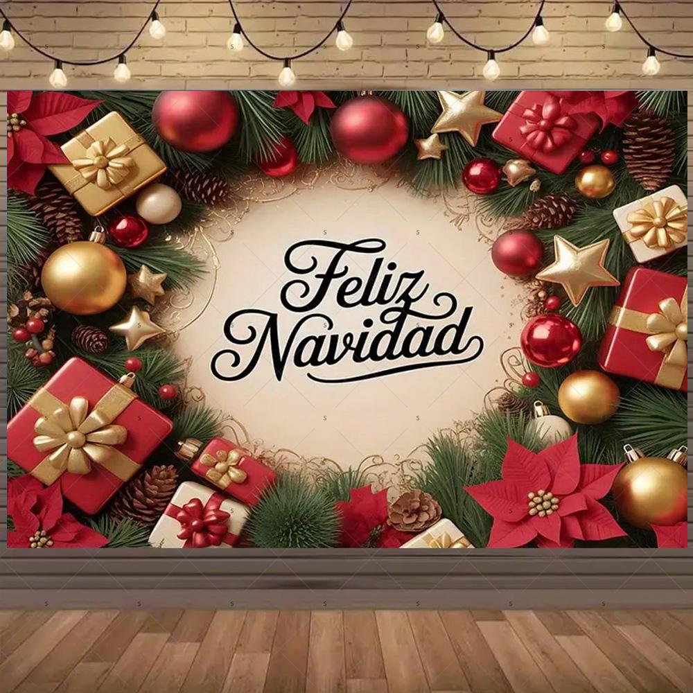 Winter Christmas Background Banner Spanish Christmas Party Decoration Xmas Tree Santa Claus Backdrop Supplies Photography Props