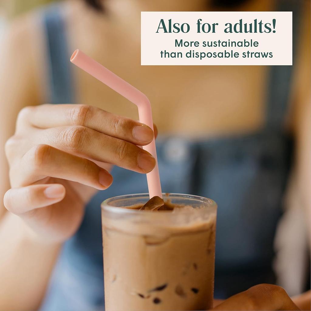 Simka Rose Premium Silicone Straws - Reble Bendy Straws for Adults & Kids - BPA Free, Baby and Toddler Straw Set with Cleaning Brush - Wide Drinking