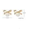 Women Fashion Bowknot Pearl Earrings Lady Elegant Party Temperament Bow Ear Stud Teen Piercing Jewelry Jewelry Gift Gold Color