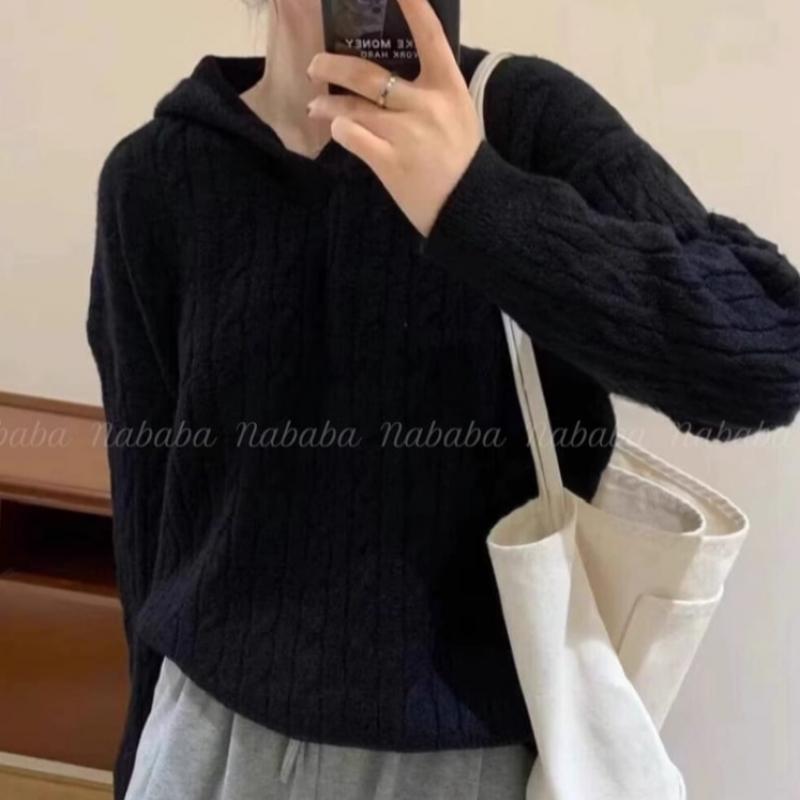 Navava Casual Cable Knit Long Sleeve Hooded Sweater Nk2419