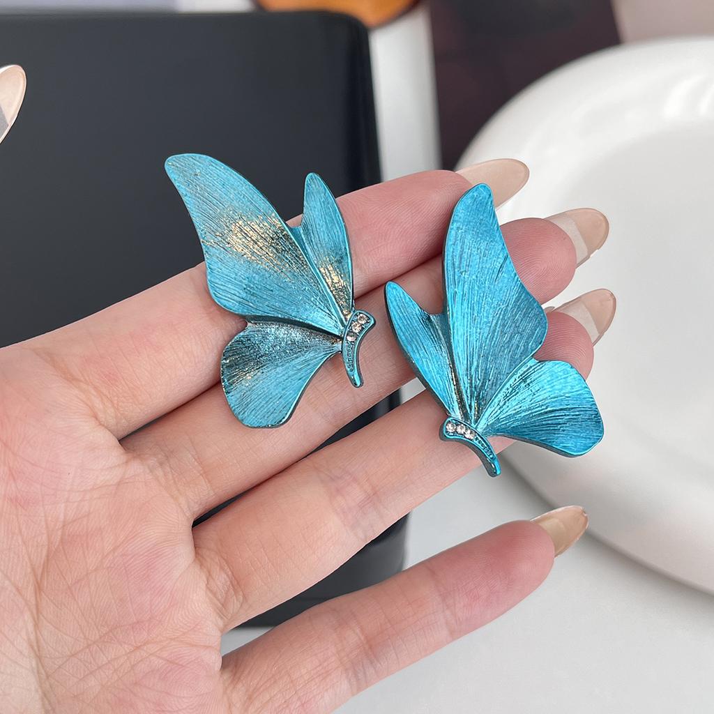 Super Fairy Niche Blue Butterfly Earrings Unique Retro Temperament High Sense Elegant Stud Earrings
