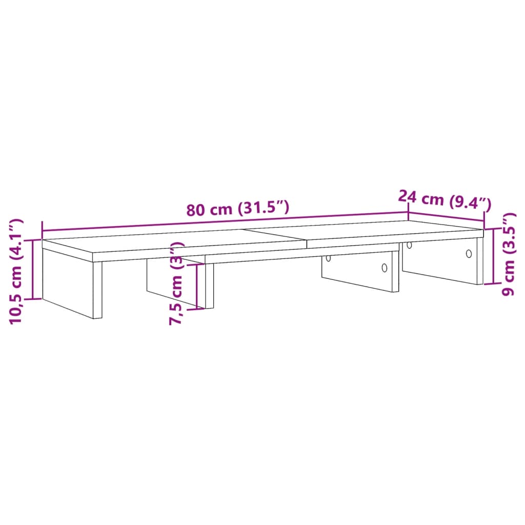 Adjustable Monitor Stand Artisan Oak Finish 80 x 24 x 10.5 cm