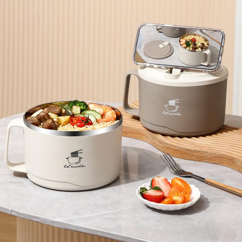 Миска из вспененной нержавеющей стали 304, большая емкость, двухслойная, антиожоговая, ланч-бокс с посудой/крышкой, может сливать миска для рамэна