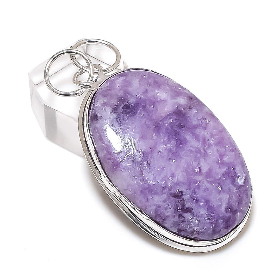 Natural Lepidolite Stone Handmade 925 Sterling Silver Jewelry Pendant 2.17" U6G60