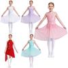 Kids Girls Ballet Lyrical Dance Dresses Sleeveless Irregular Hem Shiny Sparkly Rhinestones Delicate Applique Dress Dancewear