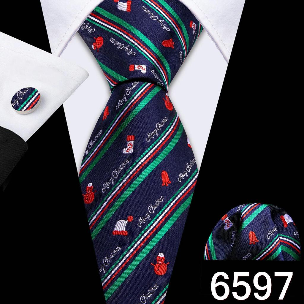 Мужской галстук Barry Wang, носовой платок, запонки, красная снежинка, мультяшный узор, рождественский галстук с атмосферой