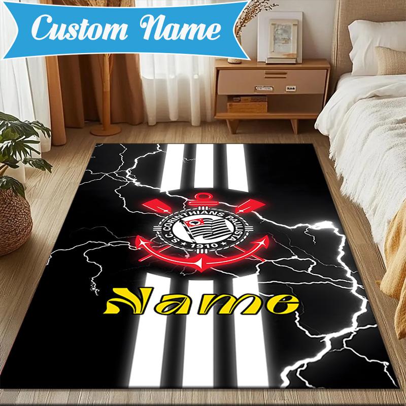 Custom Name Corinthians Team Crest Rug Game Carpet, Floor Mat for Bedroom Living Room Entryway Rug, Home Decor Idea Gift for Christmas birthday