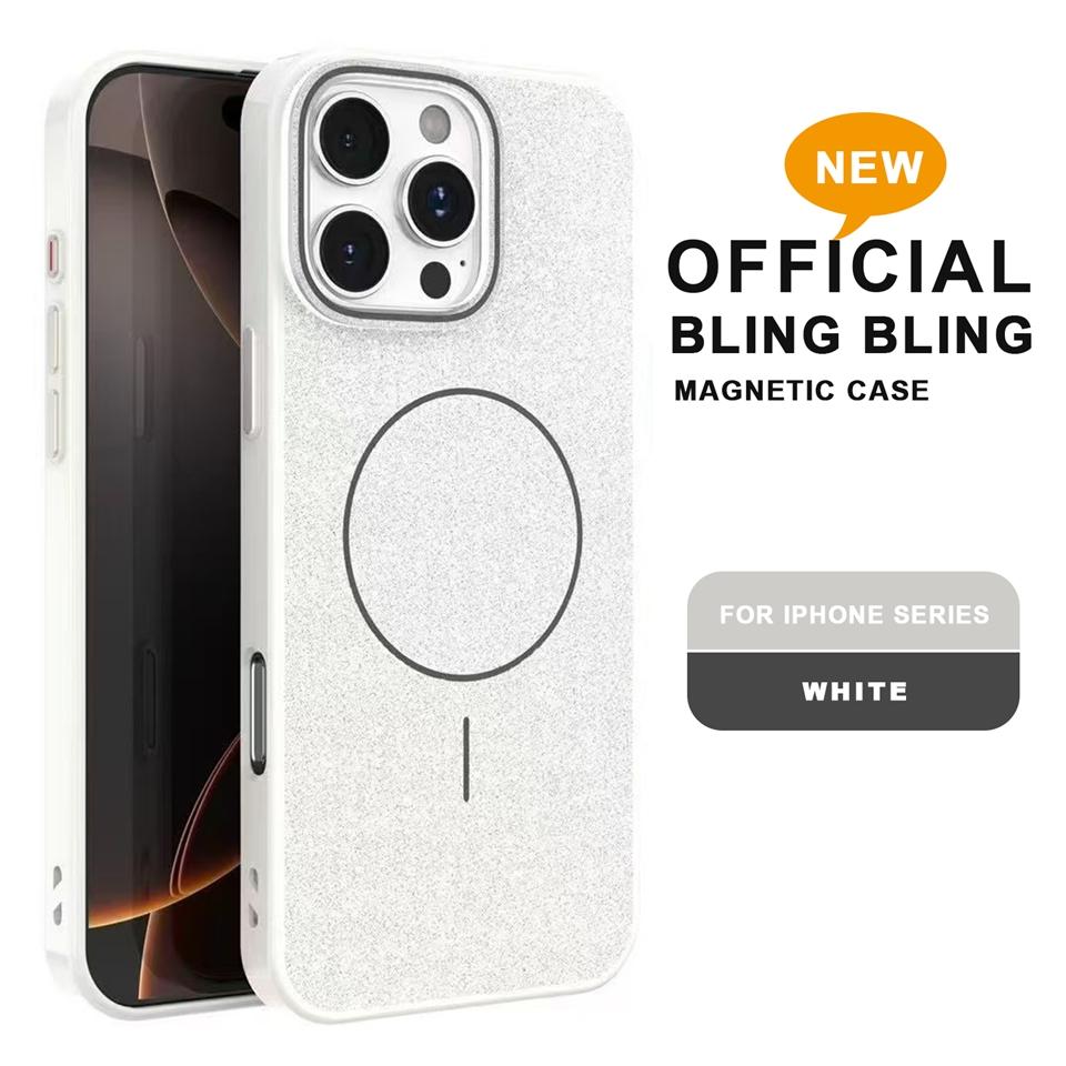 Магнитный чехол для телефона для iPhone 16E 15 14 Plus 11 12 13 16 Pro Max Magsafe Роскошный Блестящий Беспроводная Зарядка Ударопрочный Жесткий Чехол