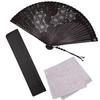 Fan Fan Set with Hemp Fan [Osaka Choseido] Fan, Men's, Fashionable, Business, Bag, Holder, Handkerchief, Leaf, Full-bones (Brown)