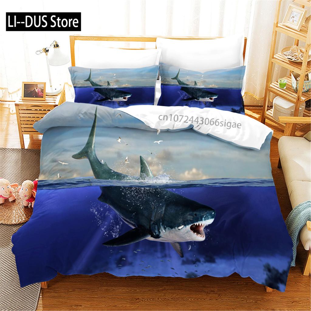3D Blue Ocean Sharks Duvet Cover With Pillow Cover Bedding Set Single Double Twin Full Queen King Size Bed Set For Bedroom Decor