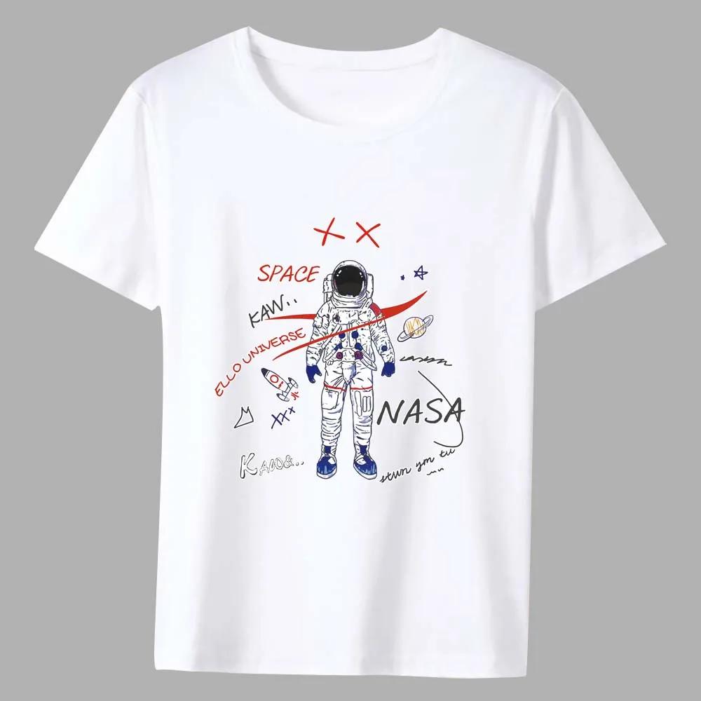 Men's T-shirt New Hot Sale Cartoon Astronaut Pattern Print Series Tee Shirt Summer Casual White Classic Male Short-sleeved Tops