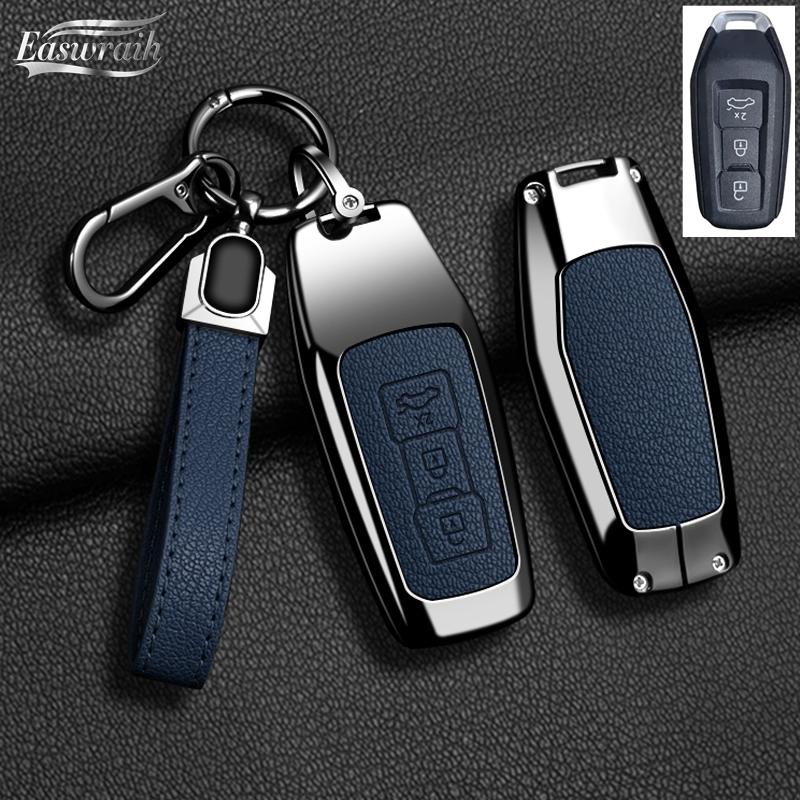Car Zinc Alloy Leather Key Case Cover Holder Chain for A5 A6L 2025 Interior Decorations Accessories Key Protective