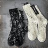 Unique Zipper Socks Spray Paint Splash Ink Streetwear Middle Socks Mid-Calf Socks  For Men Women