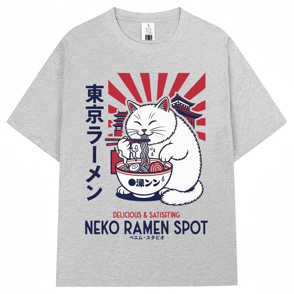 Japanese Style Tokyo Raunisex Cat Graphic T Shirts Unisex Unisex Fashion Harajuku Tshirts Oversized Cotton Casual Tshirt Streetwear