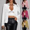 Women Cardigan Coat Stand Collar Short Type Long Sleeves Solid Color Sequin Jacket for Club Party Prom Slim Fit Commuting Outerwear
