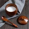 Wooden Salt Cellar Sugar Bowl Pepper Box Salt Seasoning Container Storage Box with Lid and Spoon Wooden Spice Box Spice Jars