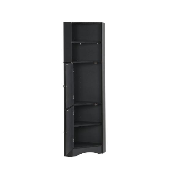 Corner Cabinet Bathroom with Two Compartments Adjustable Shelf Open Shelves Tall Triangular Shape Freestanding Storage