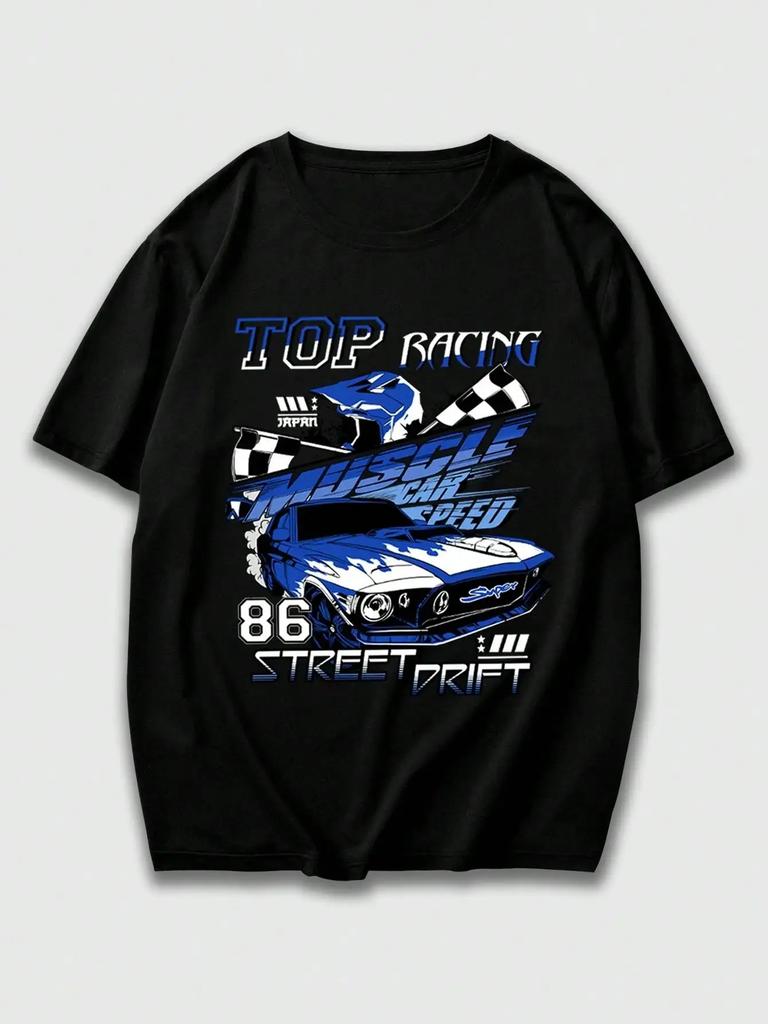 Top Racing Musicle Car Speed 86 Street Drift Male T-Shirts Hip Hop Breathable Tops Casual T Shirt Oversized Cotton T-Shir