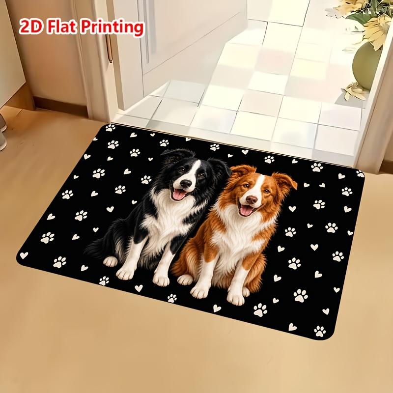 1pc, 2D Flat Printing Two Border Collies Enter The Door Mat, Non-Slip Machine Washable Easy to Clean Polyester Carpet, Suitable for Home And Outdoor D