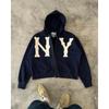 ZYLLO Y2k Harajuku Retro Trendy Brand Letter Embroidery Oversized Swetshirt Women High Street Fashion Loose Zipper Hoodie