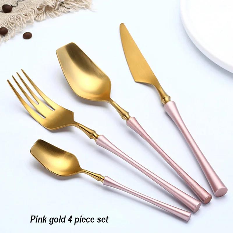 4 Pcs Mirror Matte Stainless Steel Black Gold Silver Cutlery Dinnerware Tableware Knife Spoon Fork Flatware Set Dishwasher Safe
