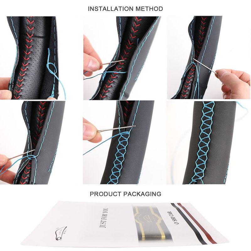 DIY Universal Car Steering Wheel Cover Artificial leather Steering Wheel Wrap Soft Breathable Car Accessories 38cm Auto Supplies