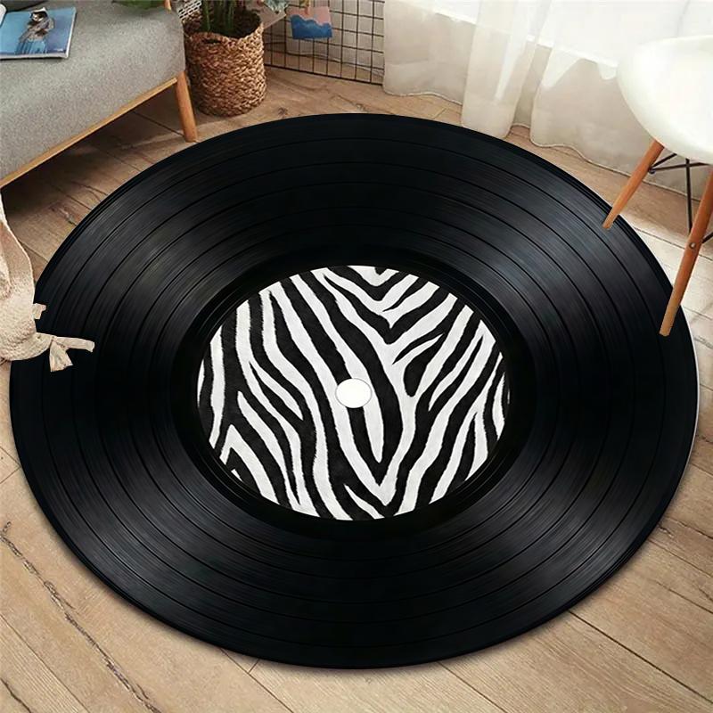 Record Texture Flag Magic Round Area Rug,Carpet Rug for Living Room Bedroom Sofa Playroom Decor,Non-slip Floor Mat