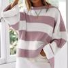 Women's Striped Bell Sleeve Knit Sweater - Round Neck, Long Sleeve, Loose Fit for Autumn/Winter, European American Style