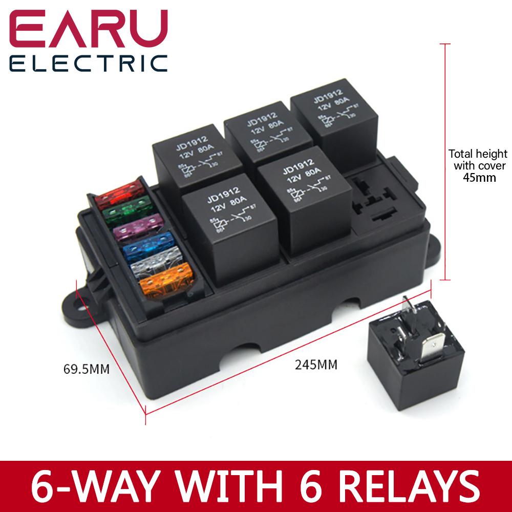Earu 6-way Fuse Automotive Box with Relay Box Assembly, 12 Way 10 Way 8 Way Modified Circuit Protection Fuse Box