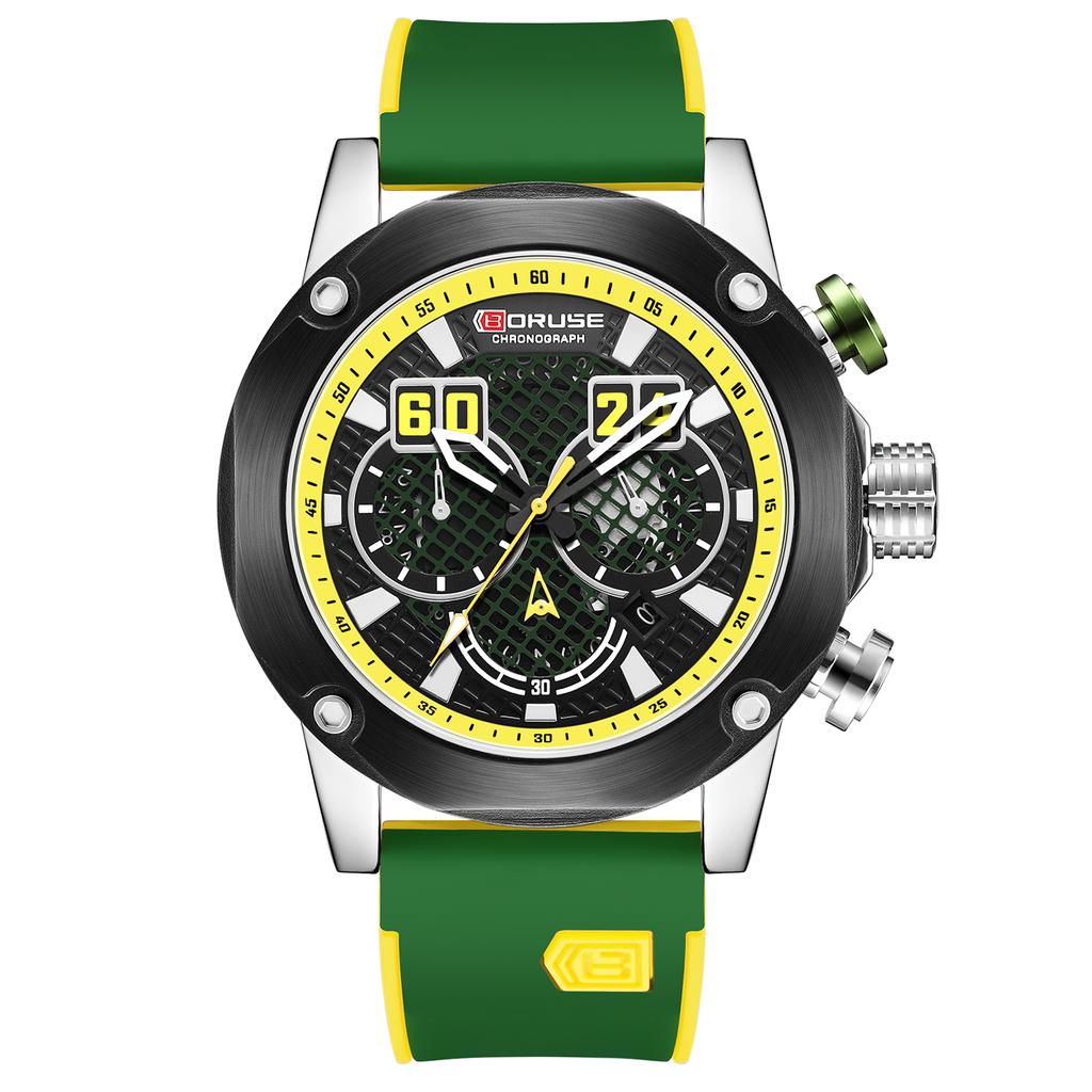 BORUSE Large Dial Men's Watch Sports Chronograph Waterproof Quartz Watch Luxury Leisure Watch Simulate Hollow Men's Watch Silicone Strap Watch for Men