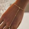 Trendy Gold Color Square Hand Chain Ring Bracelet For Women Simple Metal Link Chain Handmade Beaded Bracelets Zircon Gift