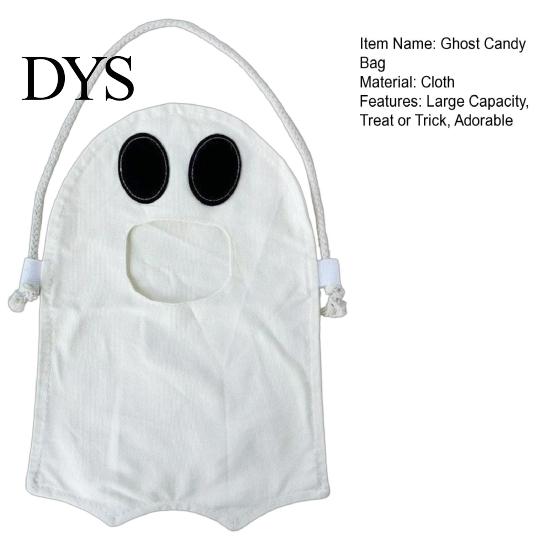 Multipurpose Toy Storage Bag Halloween Ghost Candy for Kids, Cute Fabric Treat or Trick Bucket Tote with Handle, Spooky Snack Goodie Bags Party