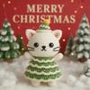 Christmas Crochet Cat Doll Patchwork Color Handcrafted Green Cream Yarns Cat Ornament Xmas Tree Decoration