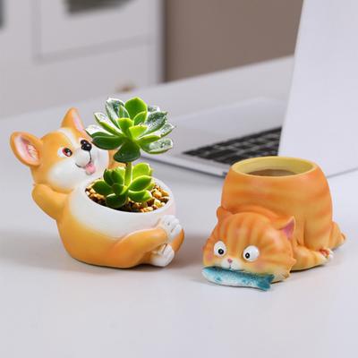 Животное Цветочный горшок Кошка Собака Горшки для суккулентов Смола Кашпо с дренажным отверстием для суккулентов Украшение для дома и офиса