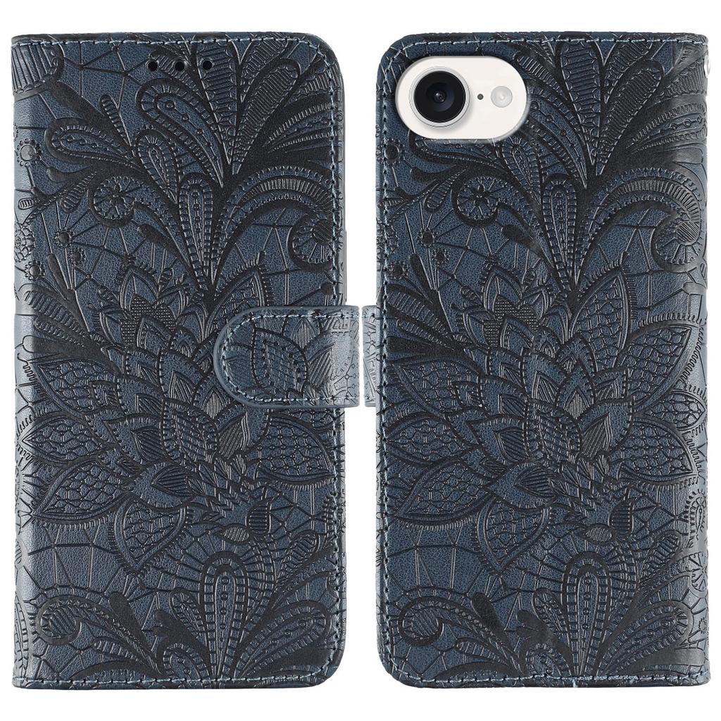 For iPhone 16e Case Lace Flowers PU Leather Flip Wallet Phone Cover