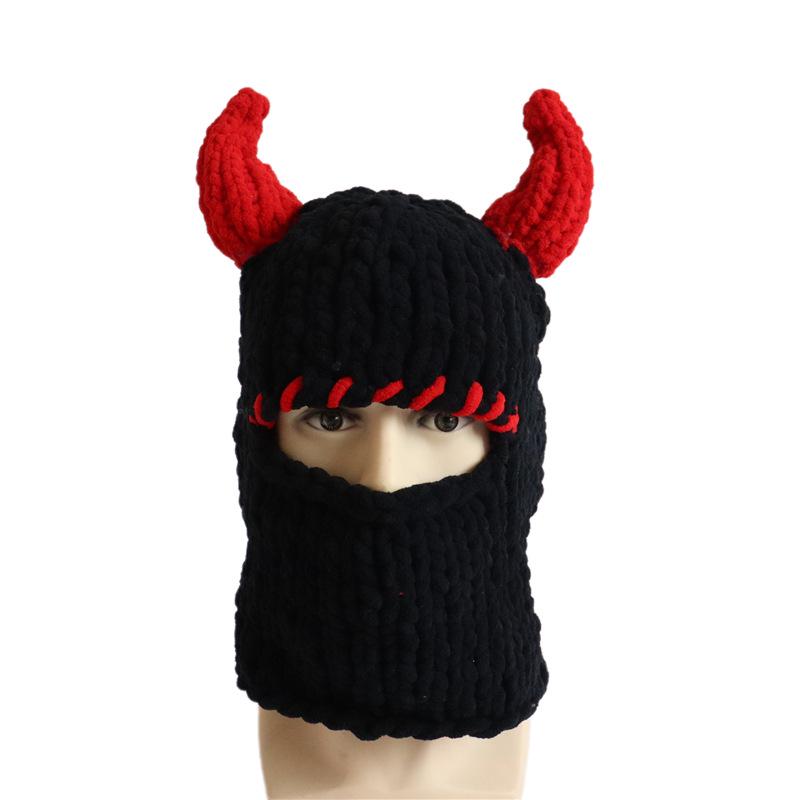 New Hand-Knitted Velvet Rabbit Ear Hat with Devil Horns - Warm, Thick, Sweet, and Stylish Spicy Girl Face Mask