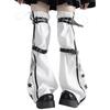 Women Harajuku Star Print Zippered Flared Leg Warmer Aesthetic Fashion Punk PU Harness Strap Leg Cover Thigh High Socks