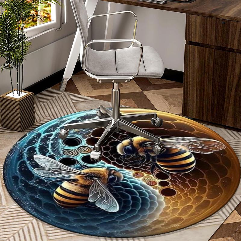 Bee Yin Yang Harmony round carpet Chair cushion Round Entryway Rug, Soft Round Rugs for Living Room, Bedroom, Circle Carpet decor gifts
