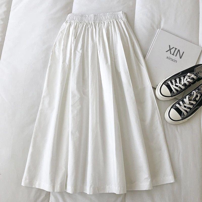 2026 Summer High Waist Khaki A-line Cotton Skirt for Women - Korean Style